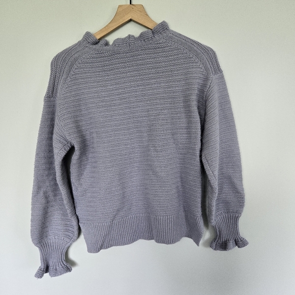 Madewell  Ruffle Neck Pullover Sweater in Cotton-Merino dusk peri size Sz Small - Picture 4 of 7